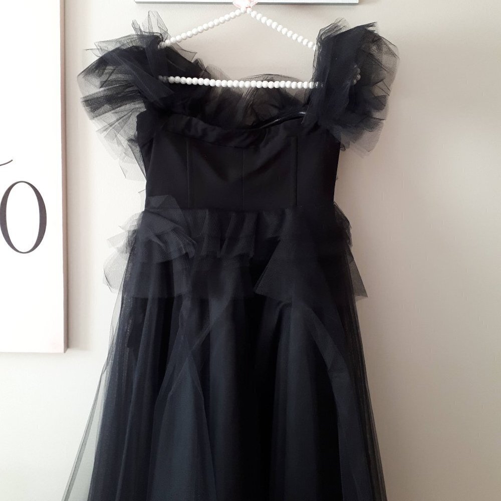 NWOT Imperial Maska Mode black tulle organza tiered ruffle long holiday dress, M - Picture 15 of 15